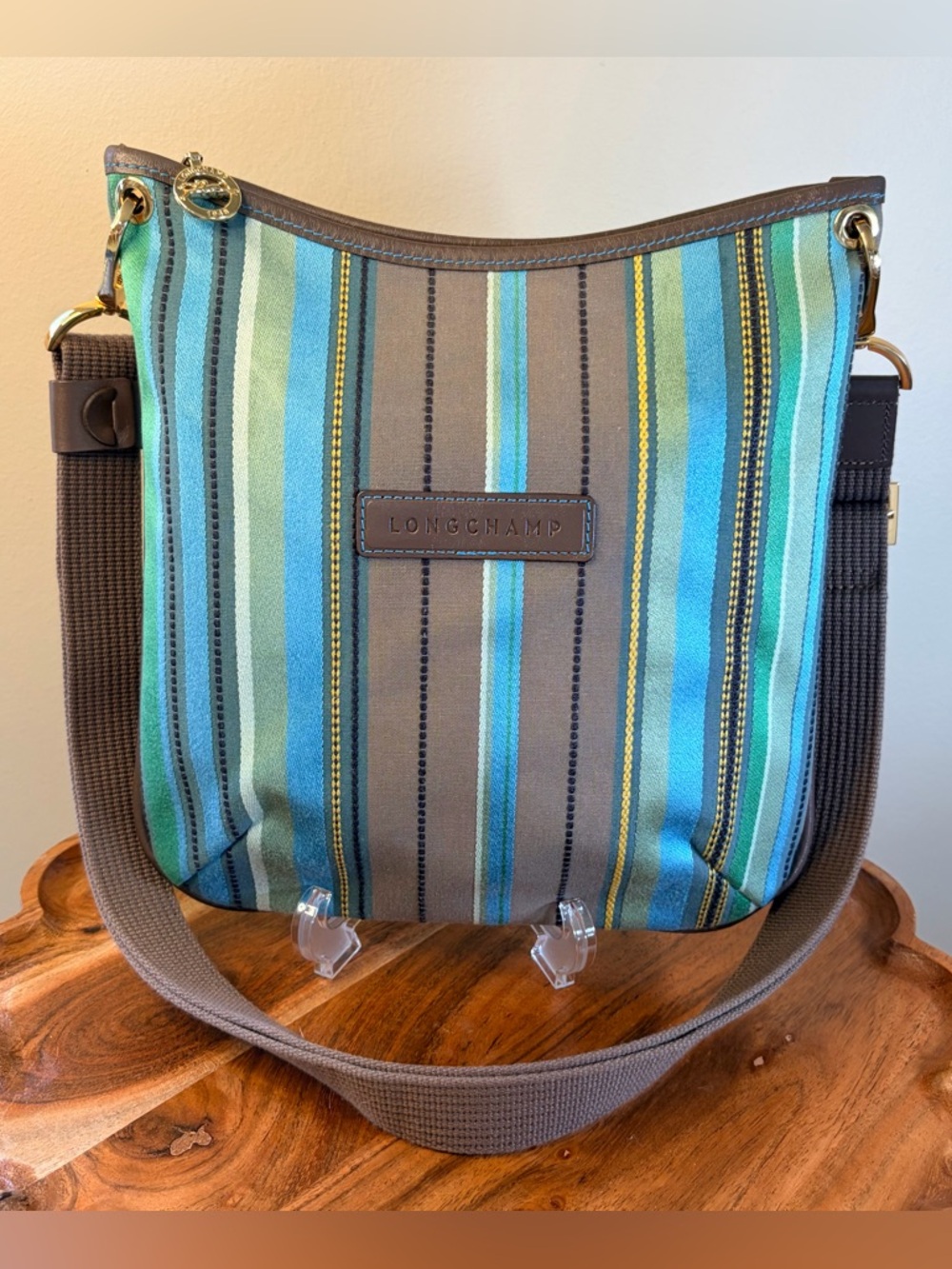 Longchamp Le’Pliage Striped Canvas Slim Crossbody Like New